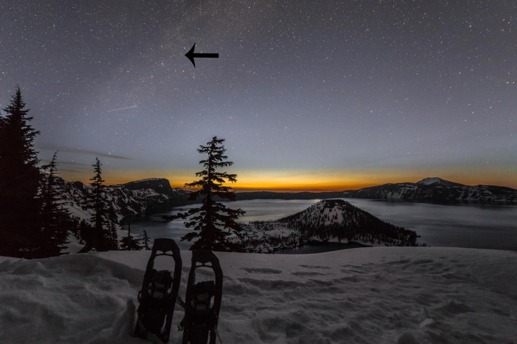 Before dawn with arrow to comet1 1024x682 Before dawns first light at Crater Lake